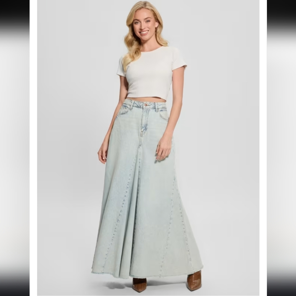 Guess -Sz M/29- Women's Light Blue Denim Maxi Skirt